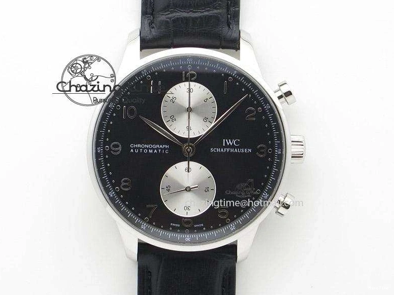 MIROTIME 0509 Minimalist Portuguese 40mm Chrono SS Black Dial On Black Leather Strap A 7382